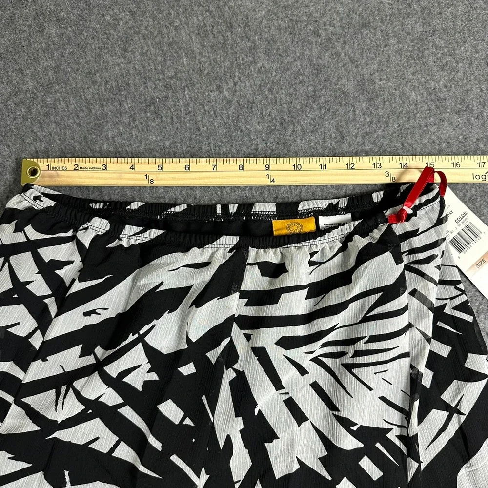 Ruby Rd Petite Black White‎ Palm Leaf Print Midi Skirt 12P NWT Chiffon 32721